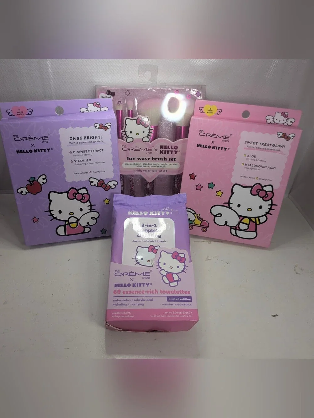 Hello Kitty x The Crème Shop Beauty Bundle Brush Set Sheet Masks & Cleansing Wip